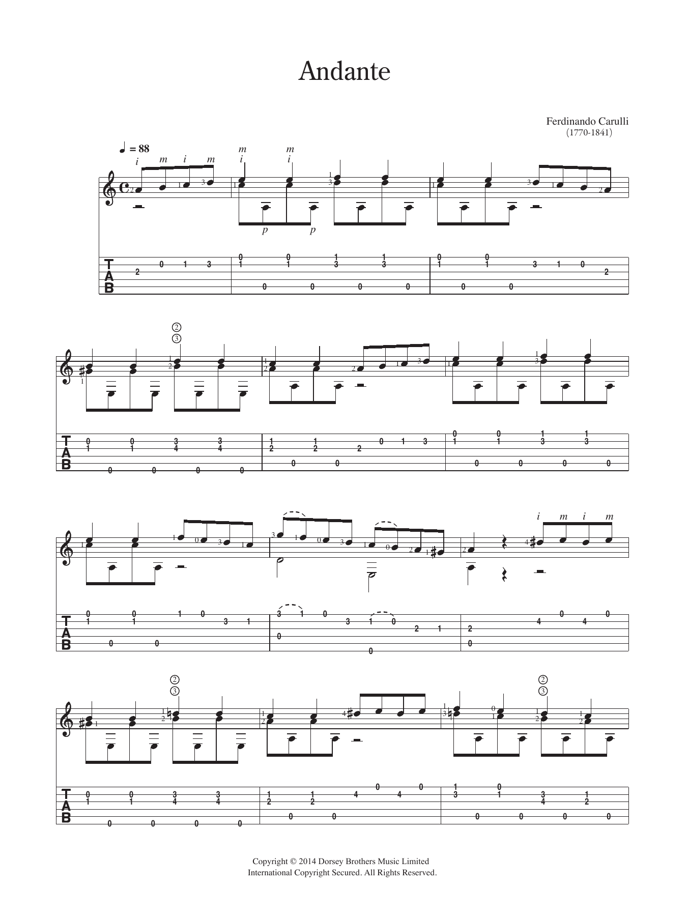 Ferdinando Carulli Andante in A Minor sheet music notes and chords. Download Printable PDF.