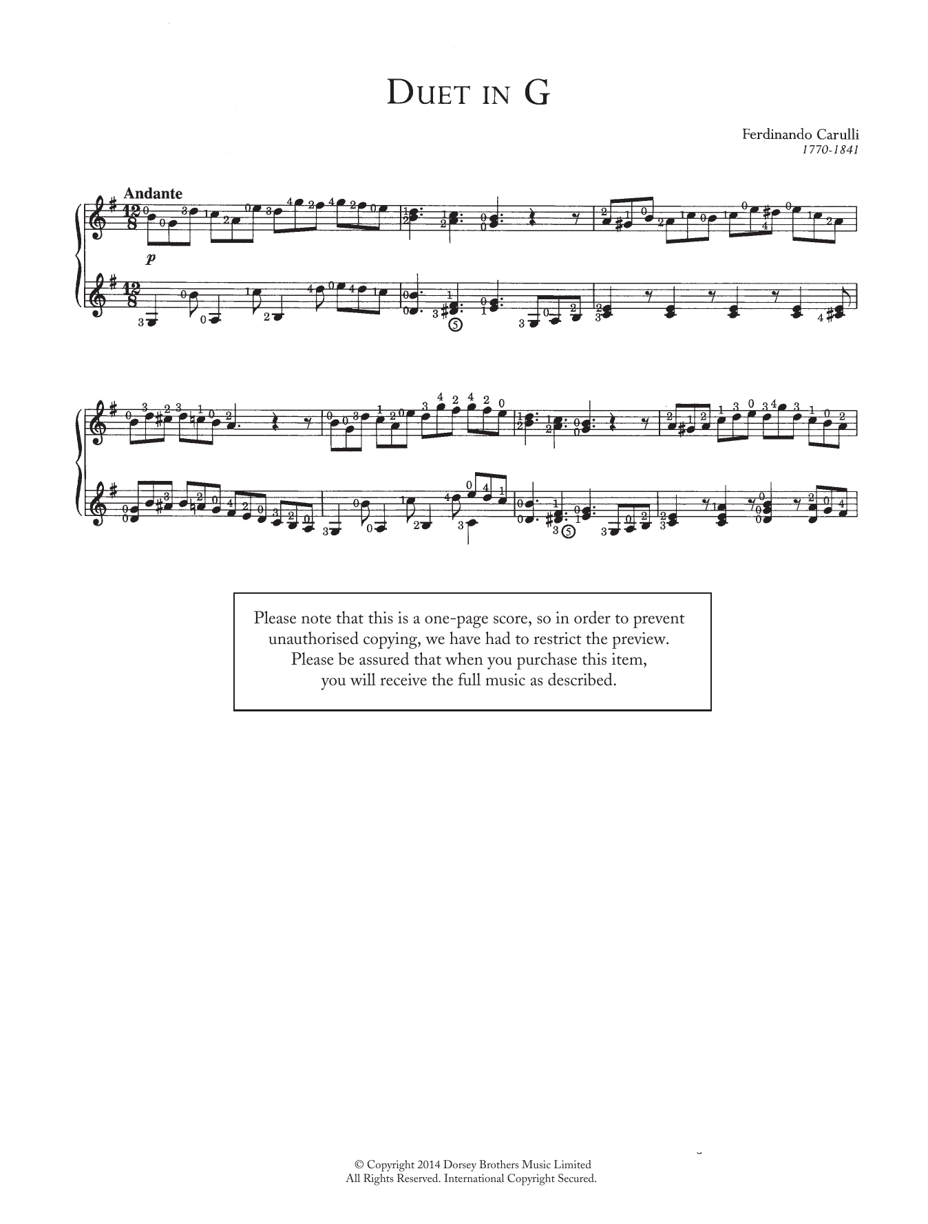 Ferdinando Carulli Duet In G sheet music notes and chords. Download Printable PDF.