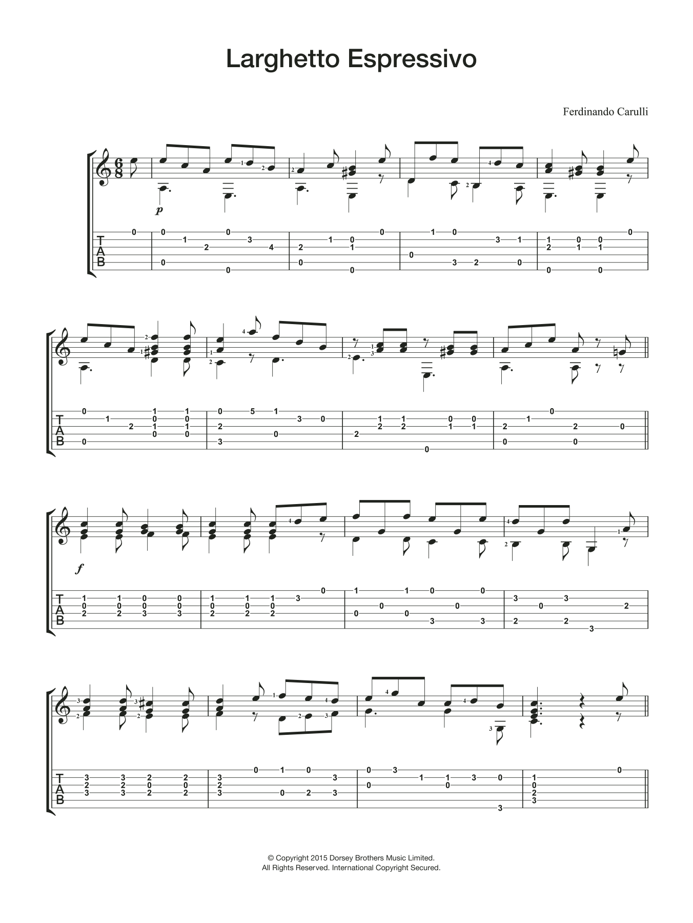 Ferdinando Carulli Larghetto Espressivo sheet music notes and chords. Download Printable PDF.