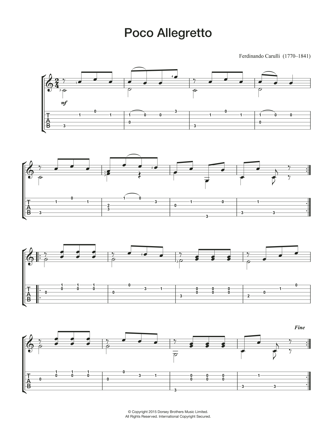 Ferdinando Carulli Poco Allegretto sheet music notes and chords. Download Printable PDF.