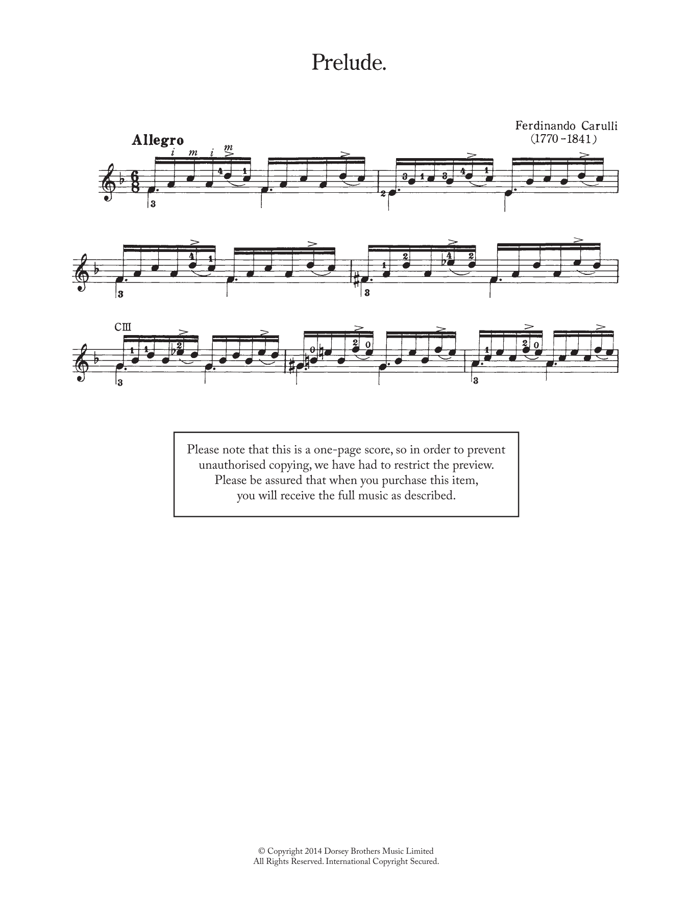 Ferdinando Carulli Prelude sheet music notes and chords. Download Printable PDF.