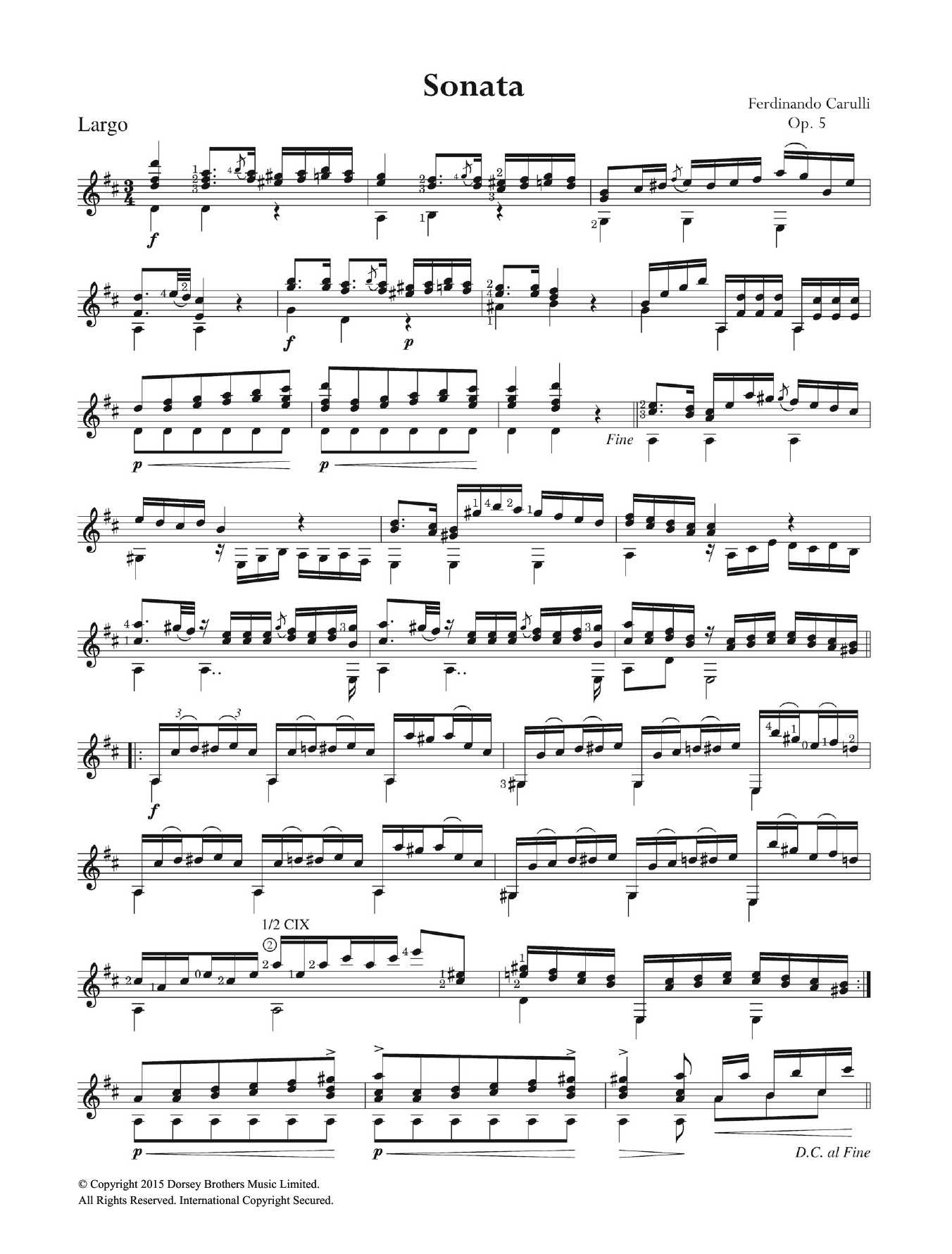 Ferdinando Carulli Sonata Op. 5 sheet music notes and chords. Download Printable PDF.