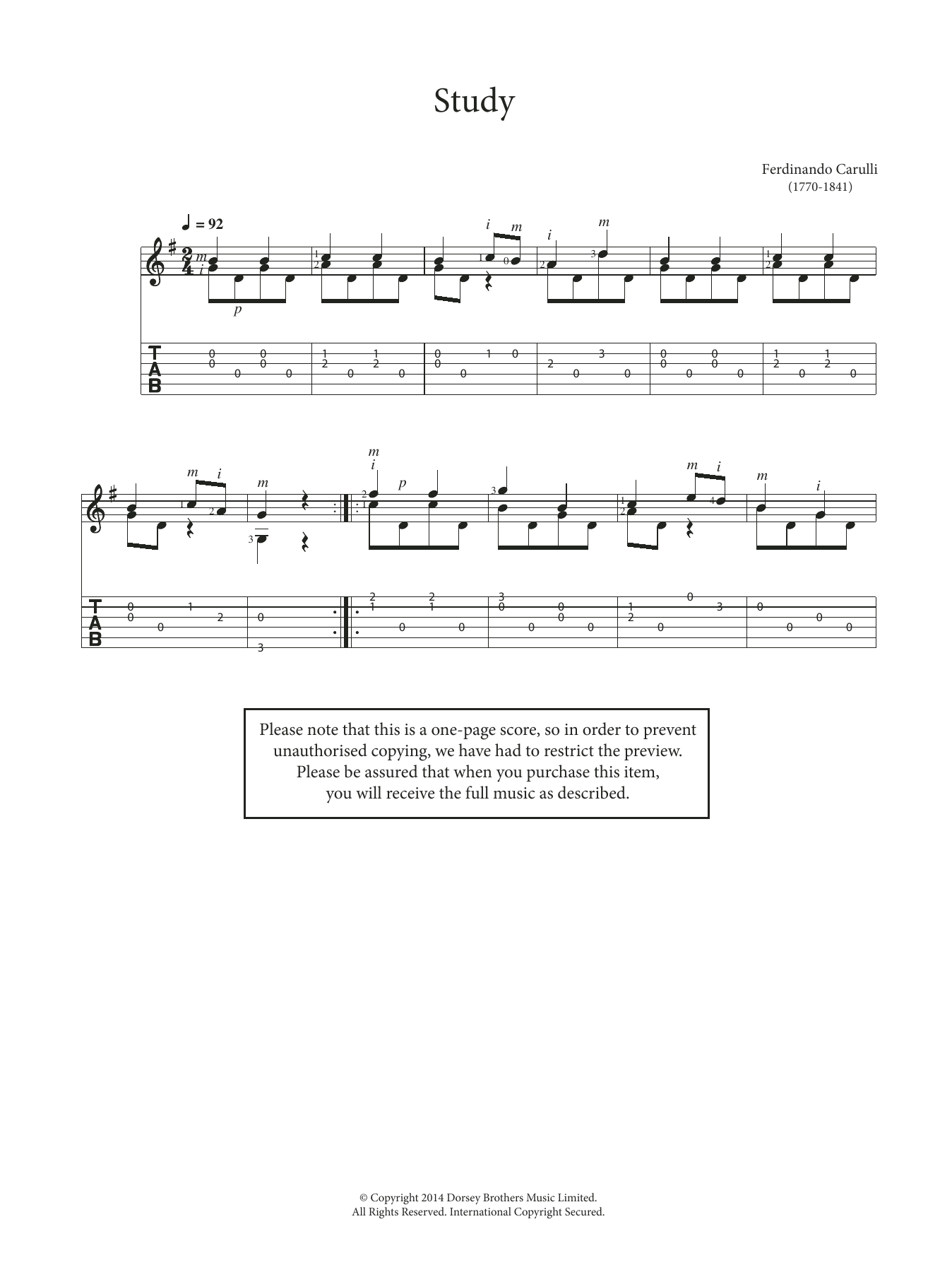 Ferdinando Carulli Study sheet music notes and chords. Download Printable PDF.