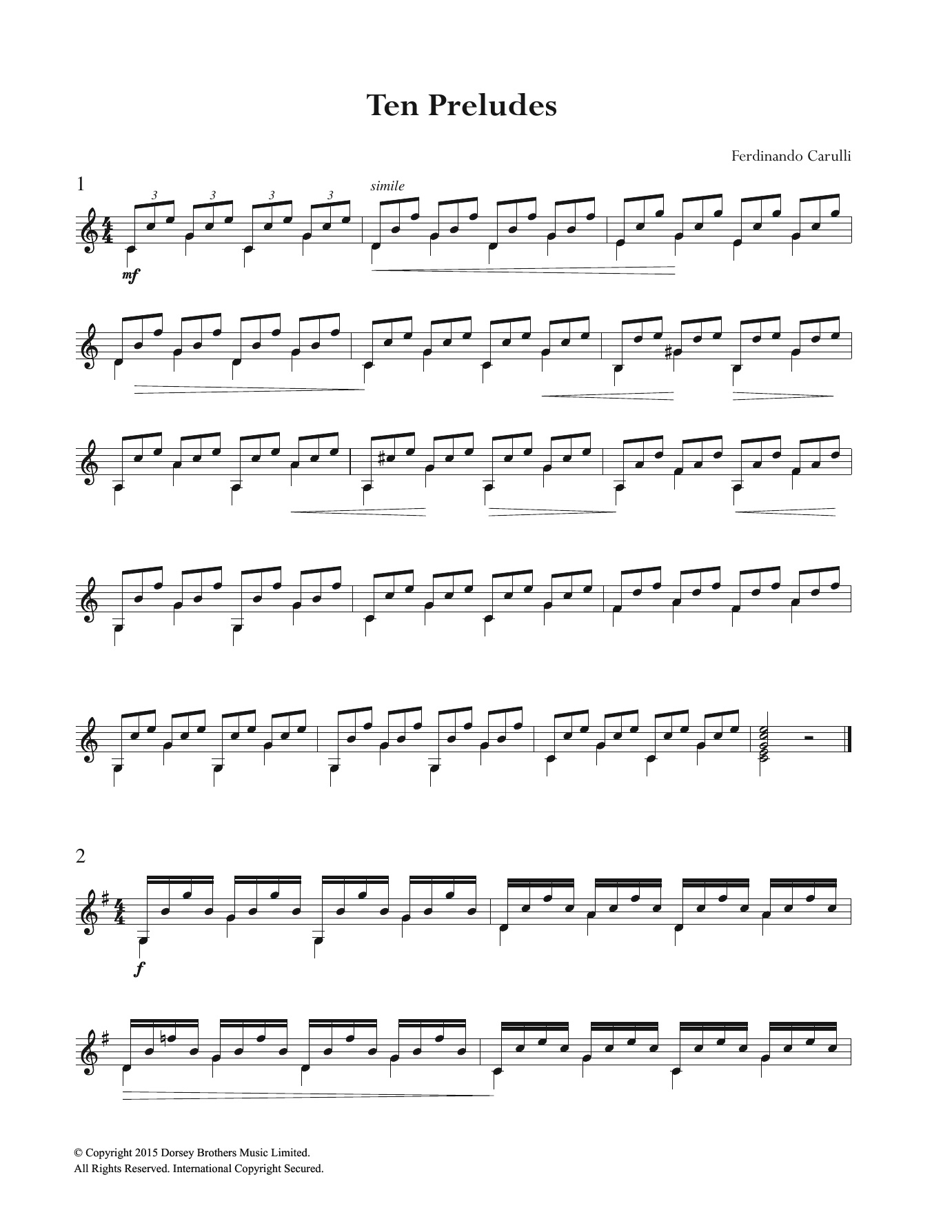 Ferdinando Carulli Ten Preludes sheet music notes and chords. Download Printable PDF.