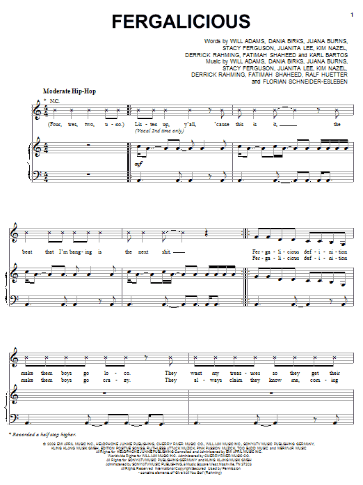 Fergie Fergalicious sheet music notes and chords arranged for Piano, Vocal & Guitar Chords (Right-Hand Melody)