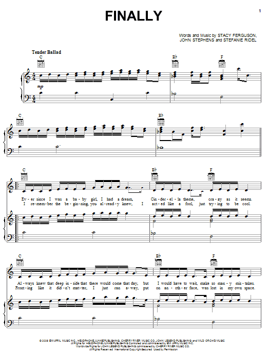Fergie Finally sheet music notes and chords arranged for Piano, Vocal & Guitar Chords (Right-Hand Melody)