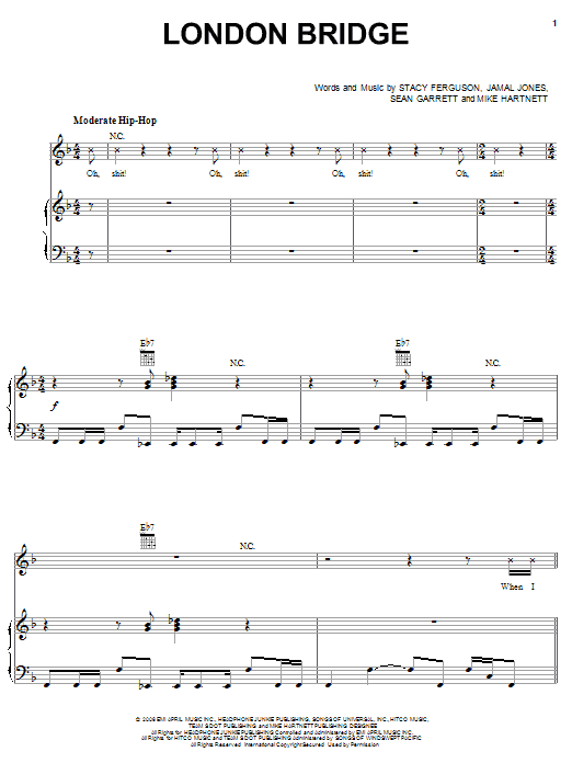 Learn to play Fergie London Bridge sheet music for Piano, Vocal & Guitar Chords (Right-Hand Melody) in minutes. Price: 7.8900$ Fergie London Bridge sheet music notes and chords arranged for Piano, Vocal & Guitar Chords (Right-Hand Melody)