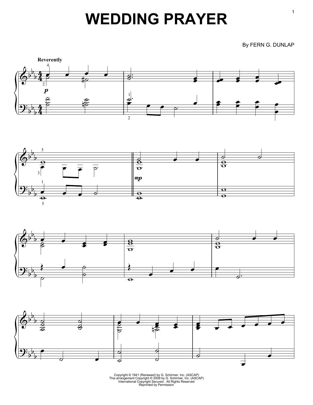 Fern G. Dunlap Wedding Prayer sheet music notes and chords. Download Printable PDF.