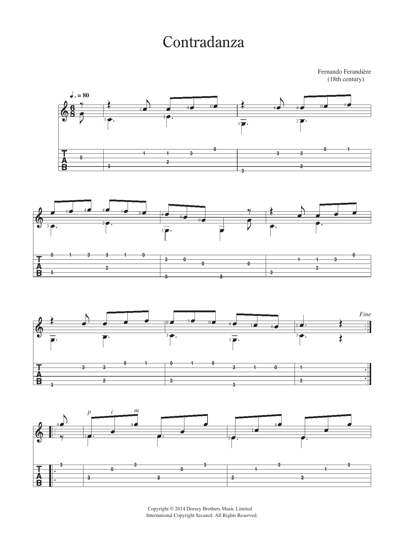 Fernando Ferandiere Contradanza sheet music notes and chords. Download Printable PDF.