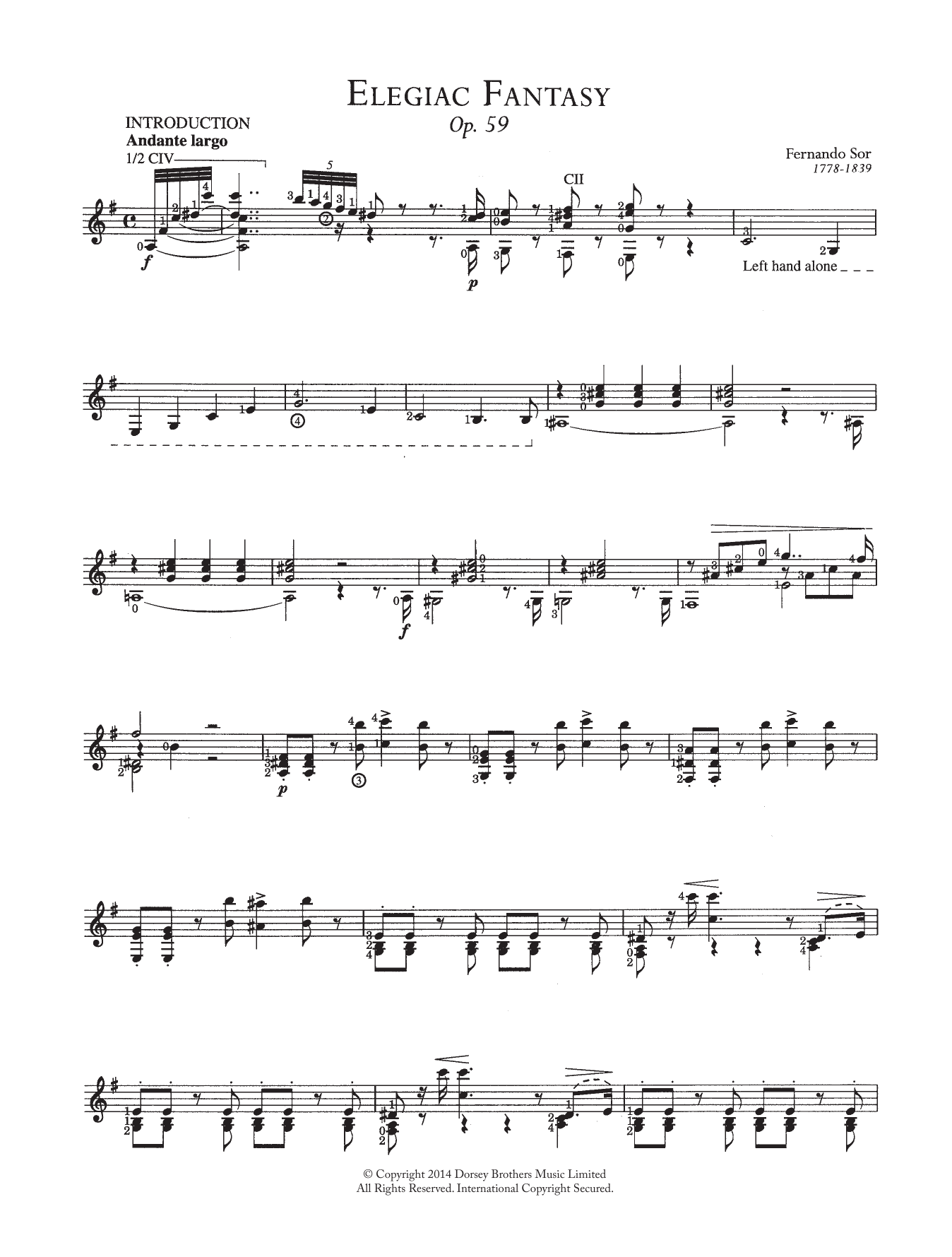 Fernando Sor Elegaic Fantasy, Op.59 sheet music notes and chords. Download Printable PDF.