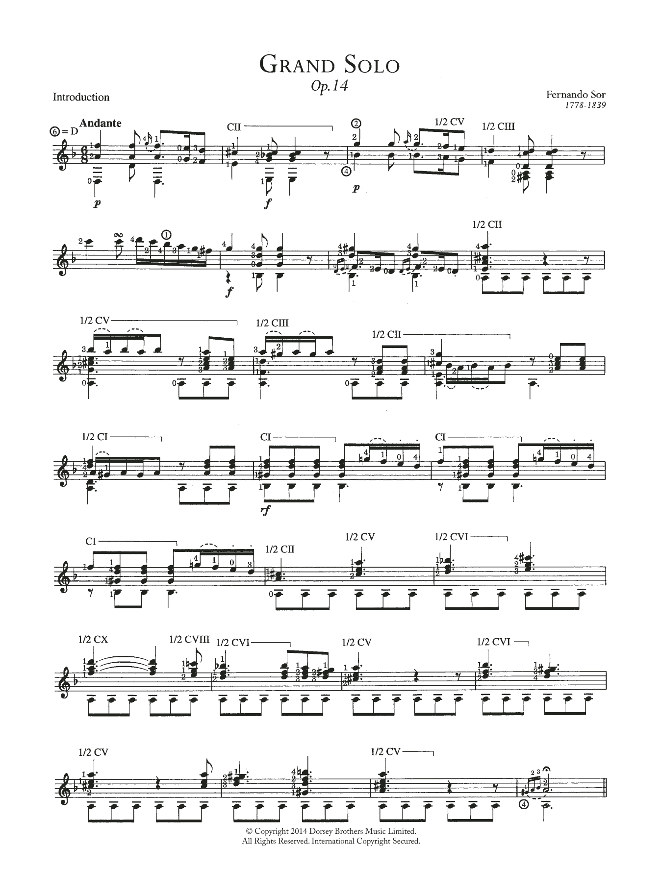 Fernando Sor Grand Solo Opus 14 sheet music notes and chords. Download Printable PDF.