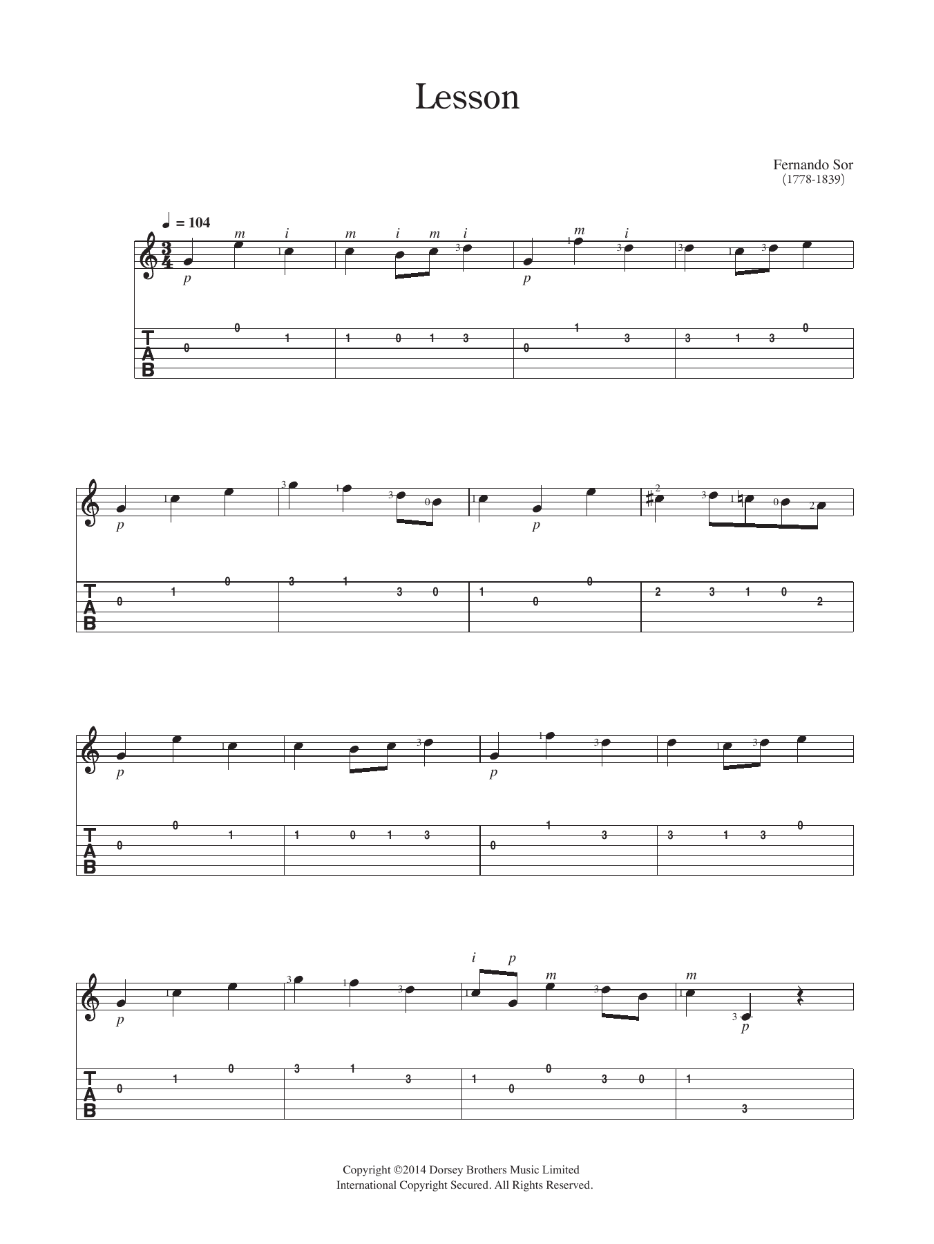 Fernando Sor Lesson sheet music notes and chords. Download Printable PDF.