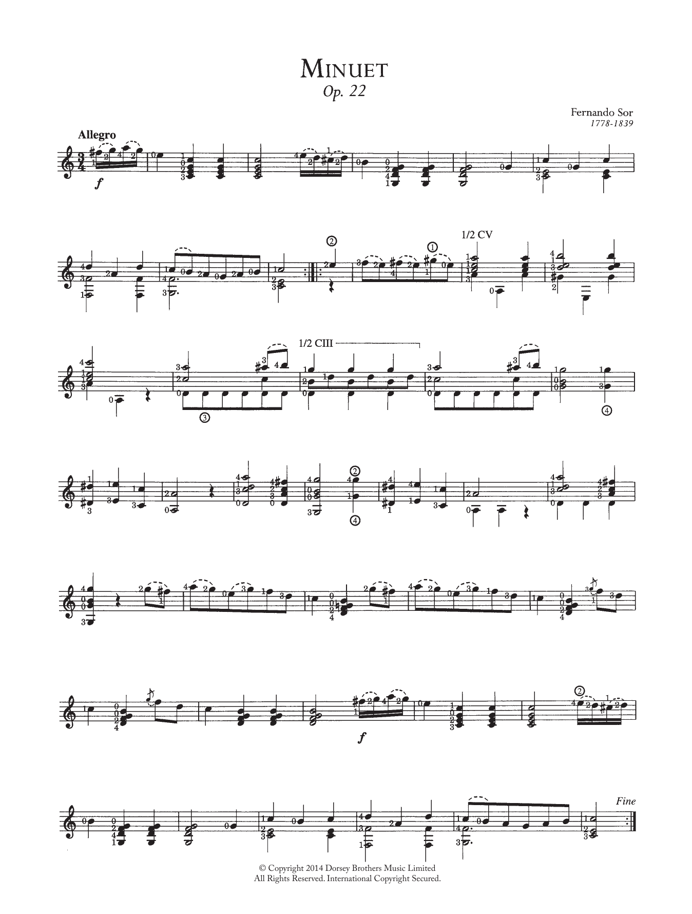 Fernando Sor Minuet, Op.22 sheet music notes and chords. Download Printable PDF.