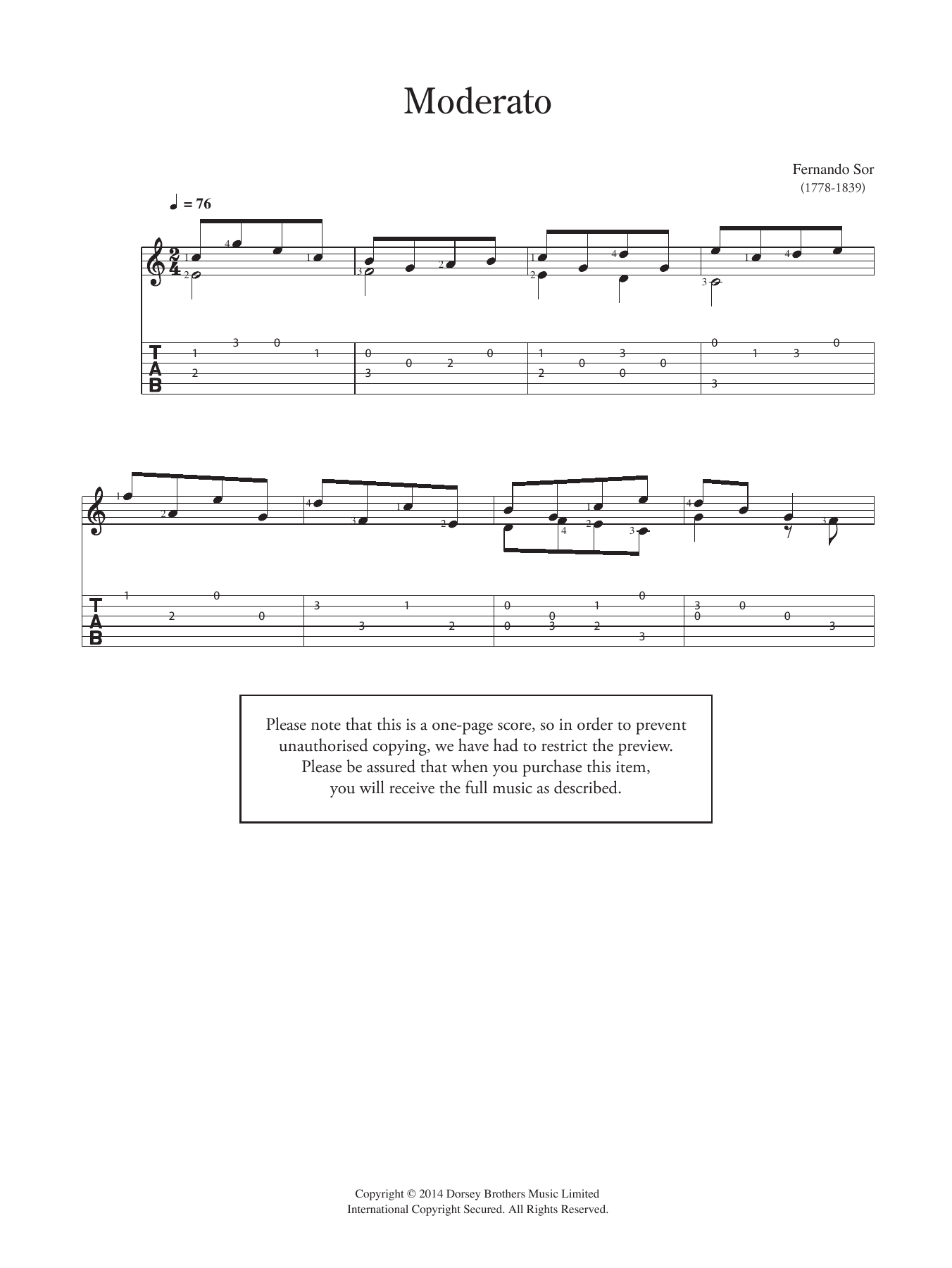 Fernando Sor Moderato sheet music notes and chords. Download Printable PDF.