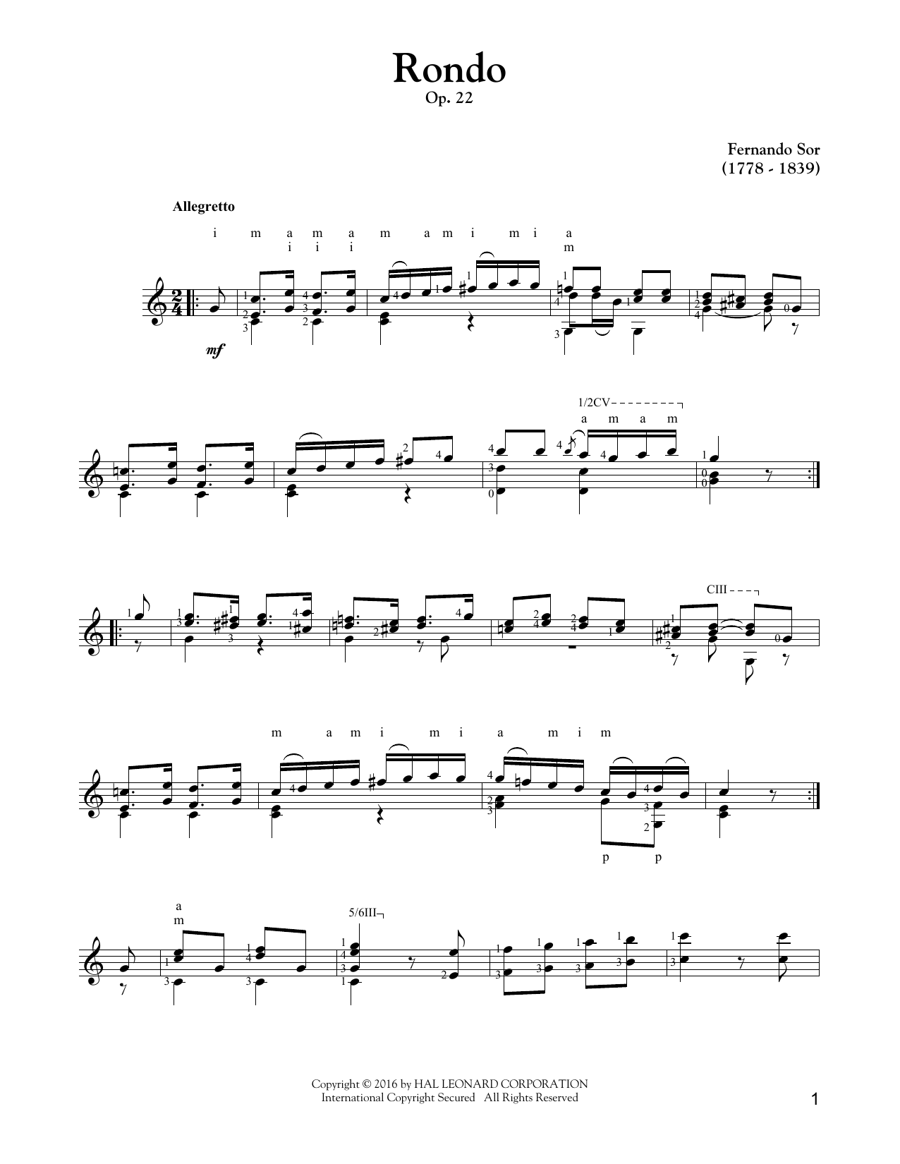 Fernando Sor Rondo, Op. 22 sheet music notes and chords. Download Printable PDF.