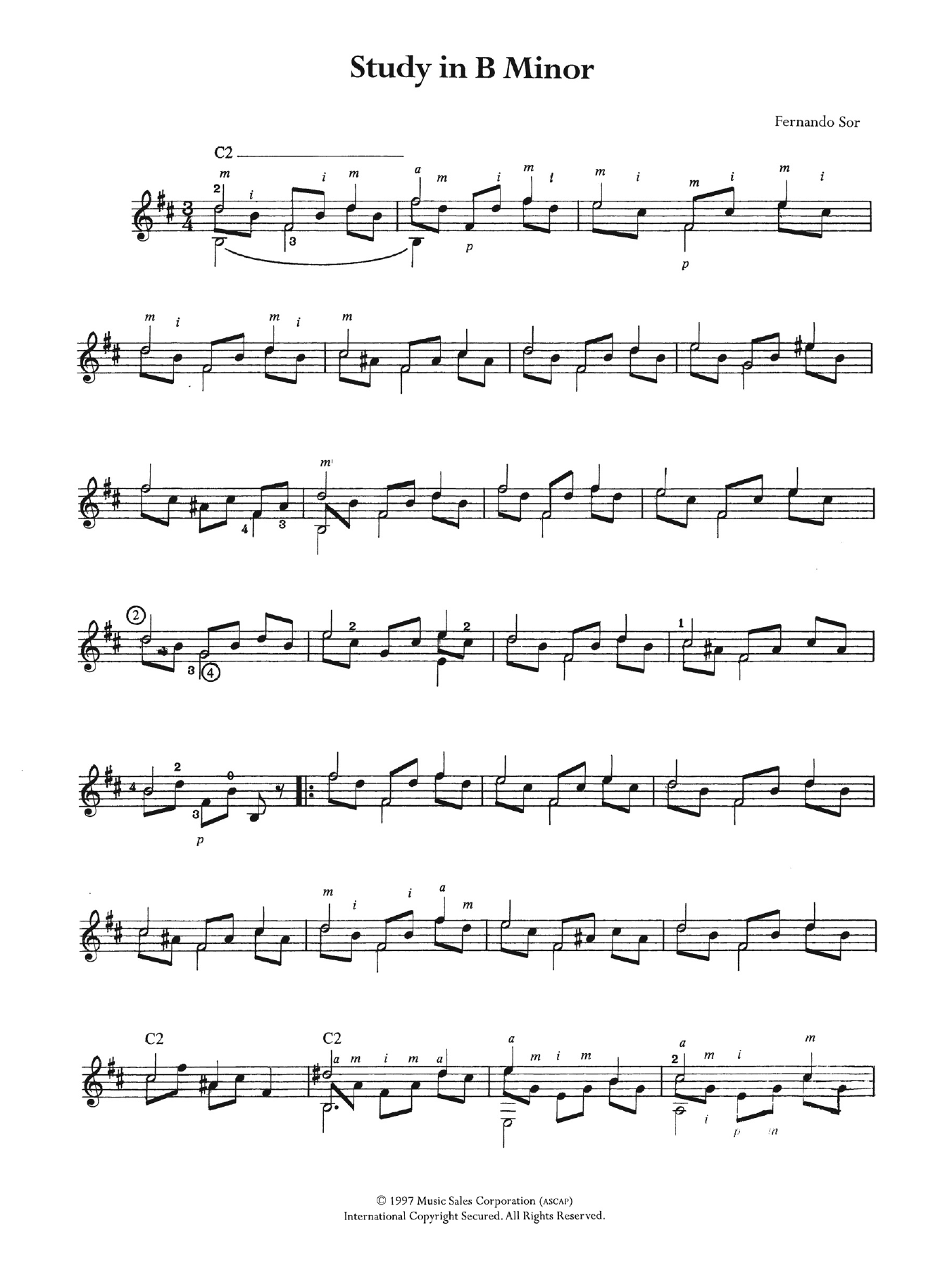 Fernando Sor Study In B Minor sheet music notes and chords. Download Printable PDF.