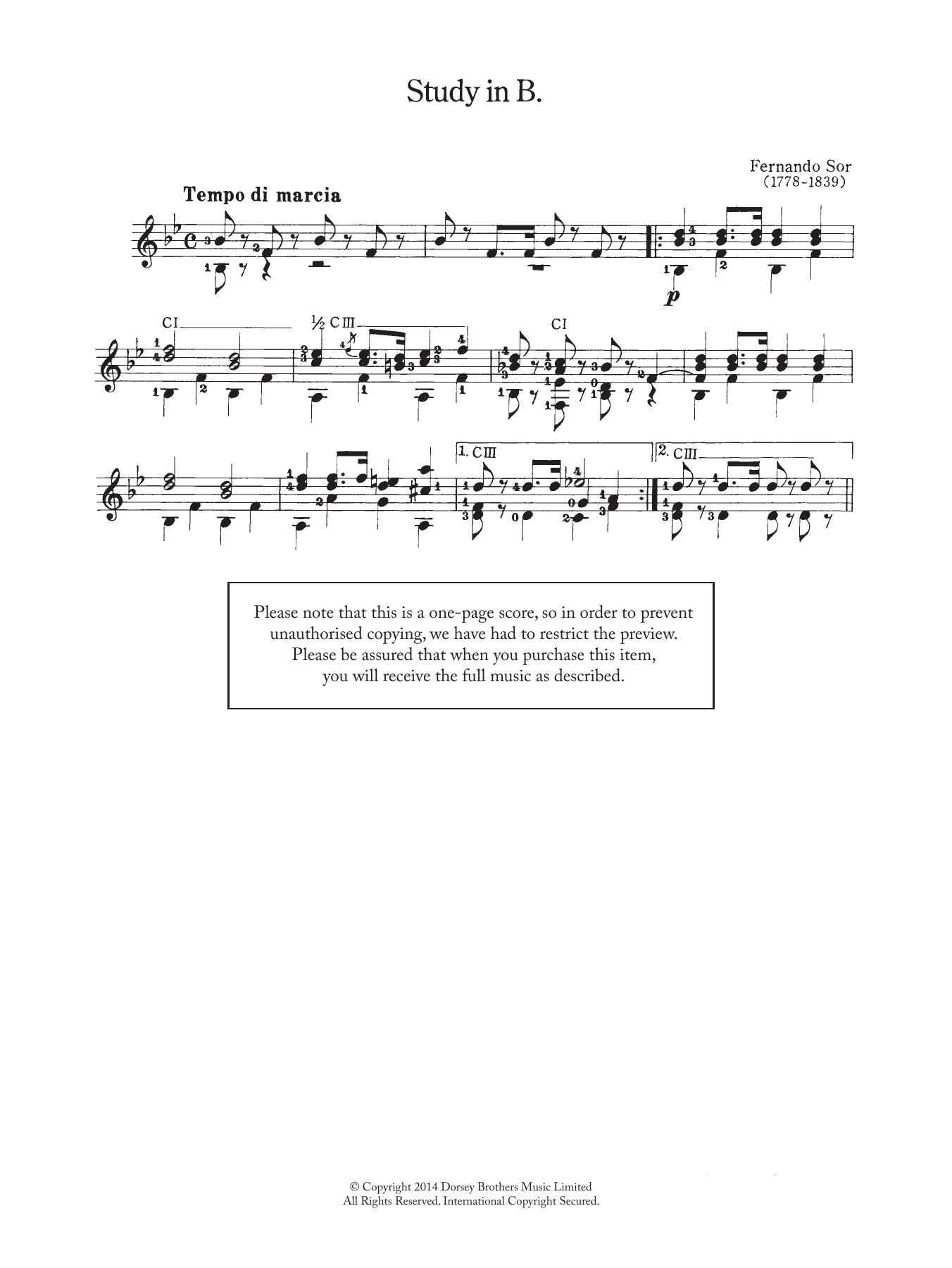 Fernando Sor Study In B sheet music notes and chords. Download Printable PDF.