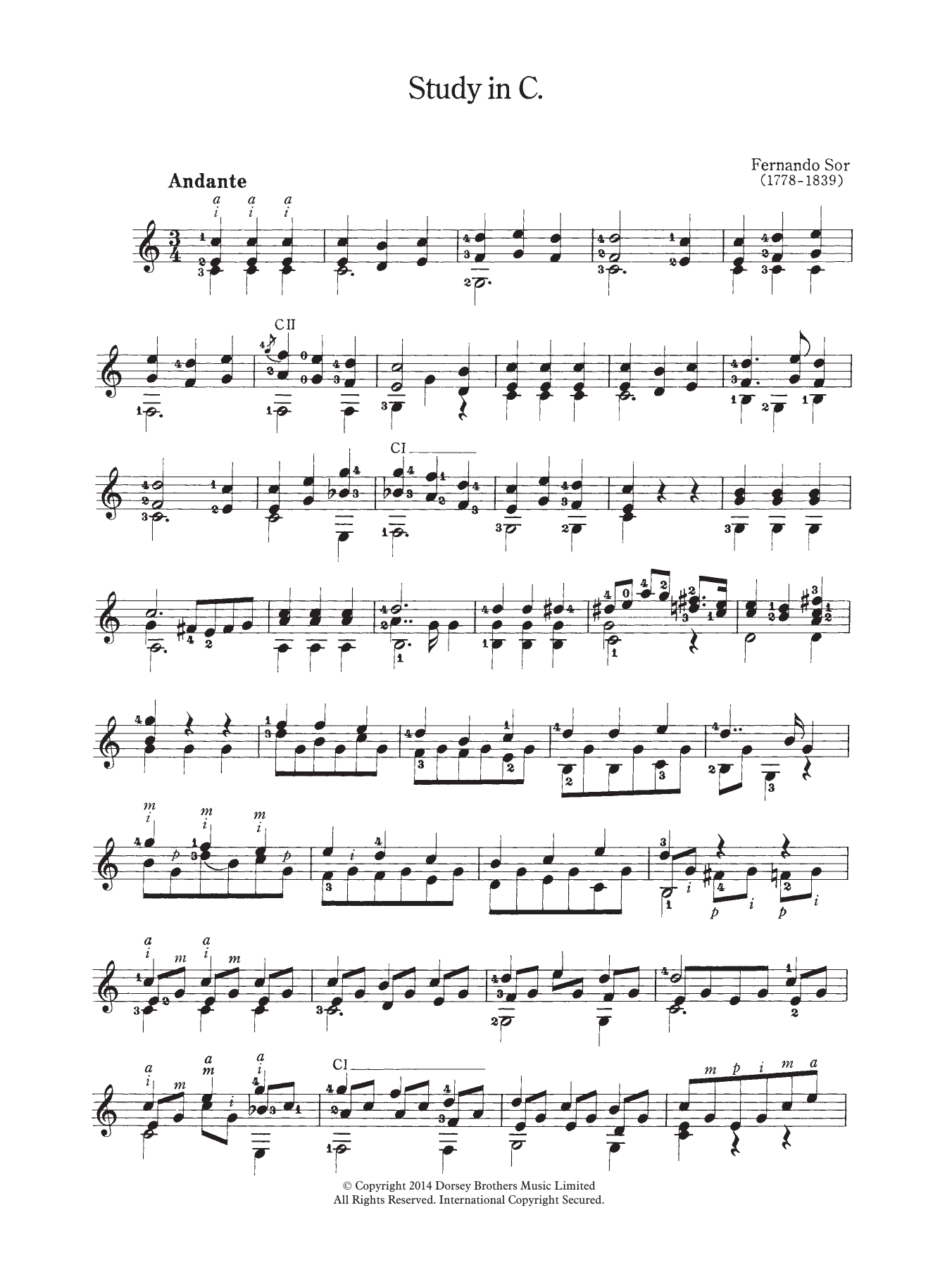 Fernando Sor Study In C sheet music notes and chords. Download Printable PDF.