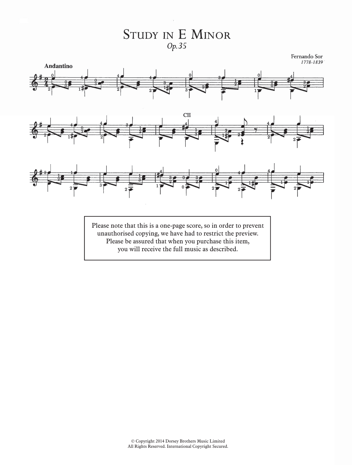 Fernando Sor Study In E Minor, Op.35 sheet music notes and chords. Download Printable PDF.