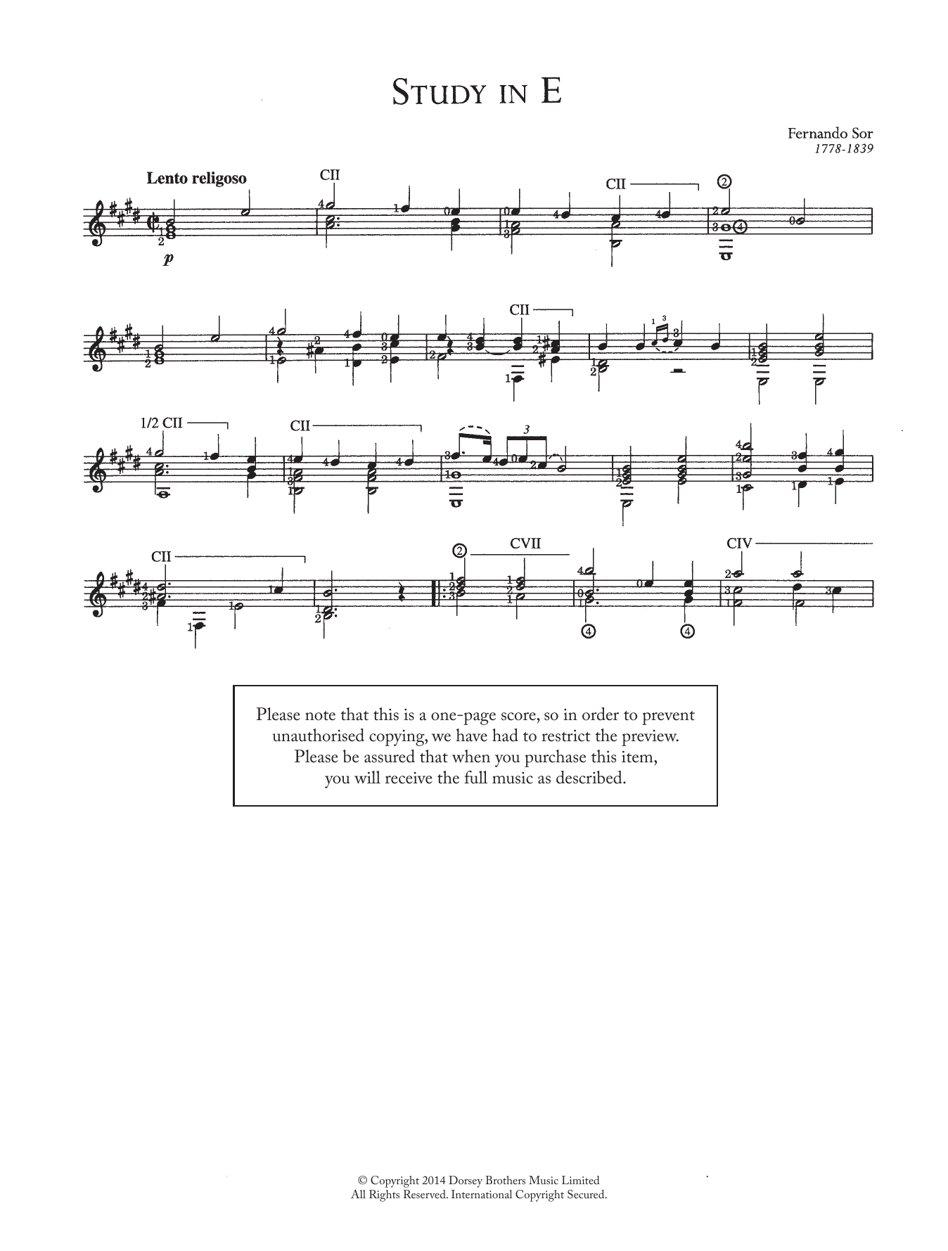 Fernando Sor Study In E sheet music notes and chords. Download Printable PDF.