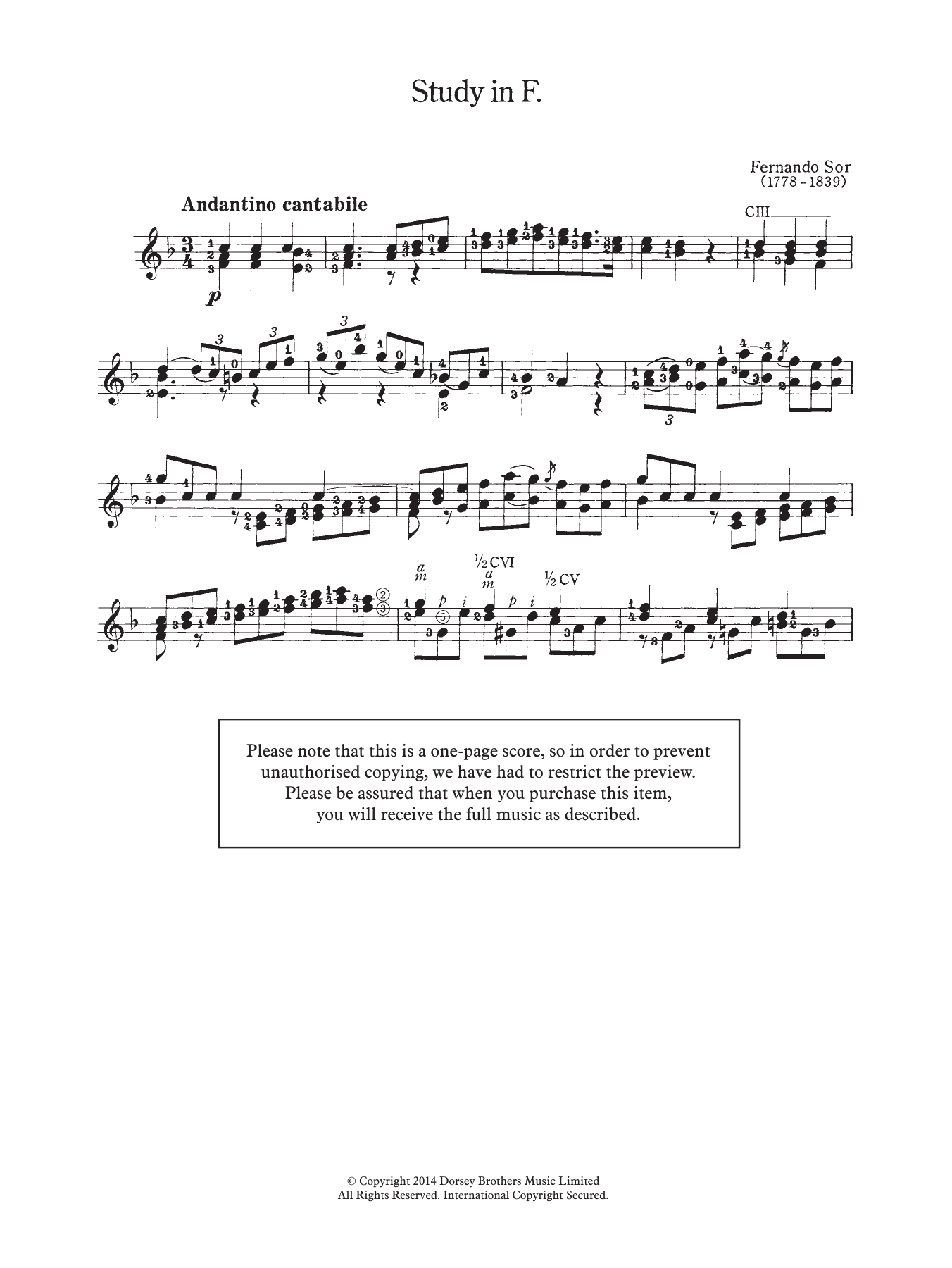 Fernando Sor Study In F sheet music notes and chords. Download Printable PDF.