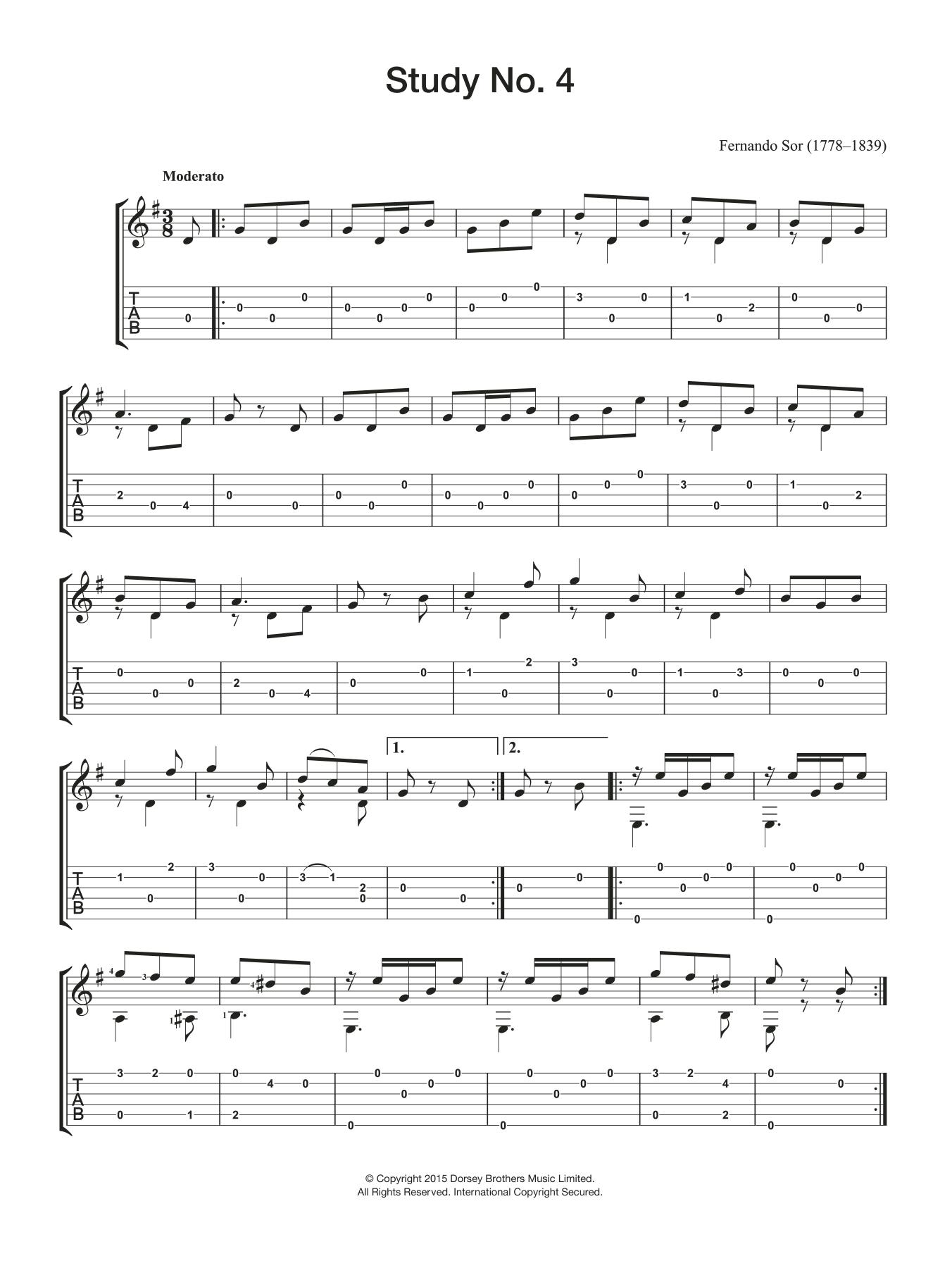 Fernando Sor Study No. 4 sheet music notes and chords. Download Printable PDF.