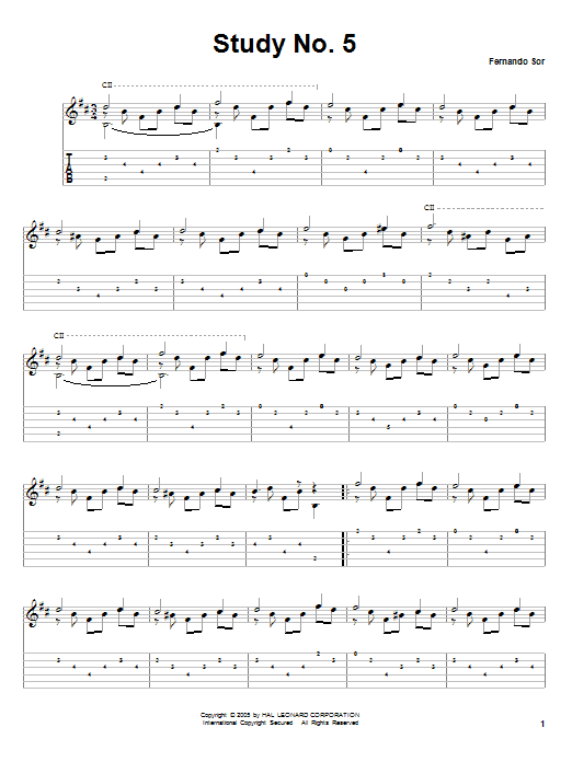 Fernando Sor Study No. 5 sheet music notes and chords. Download Printable PDF.