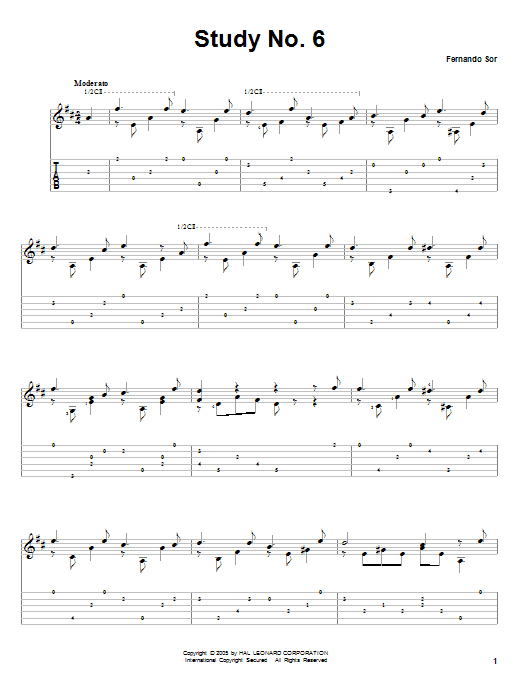 Fernando Sor Study No. 6 sheet music notes and chords arranged for Solo Guitar