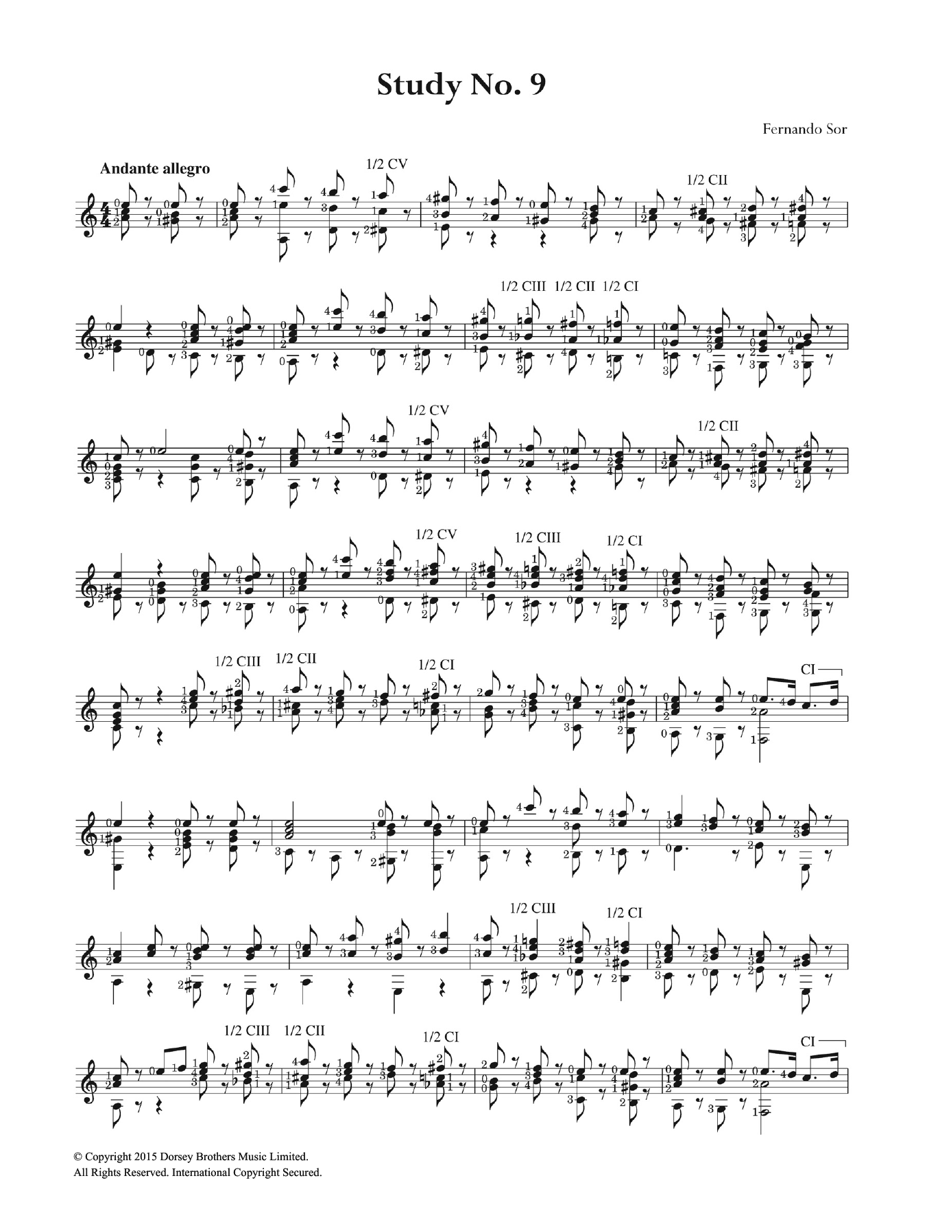 Fernando Sor Study No. 9 sheet music notes and chords. Download Printable PDF.