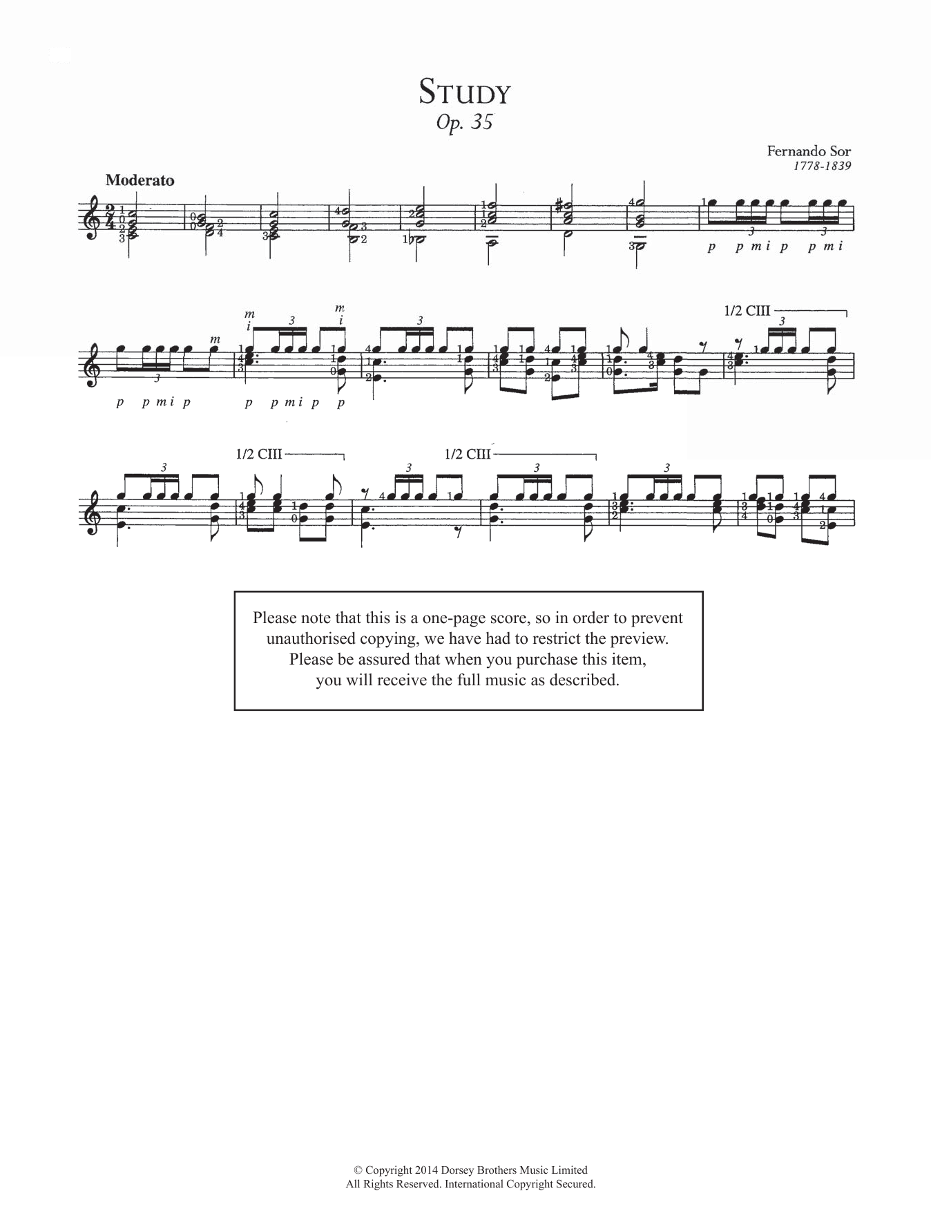 Fernando Sor Study, Op.35 sheet music notes and chords. Download Printable PDF.