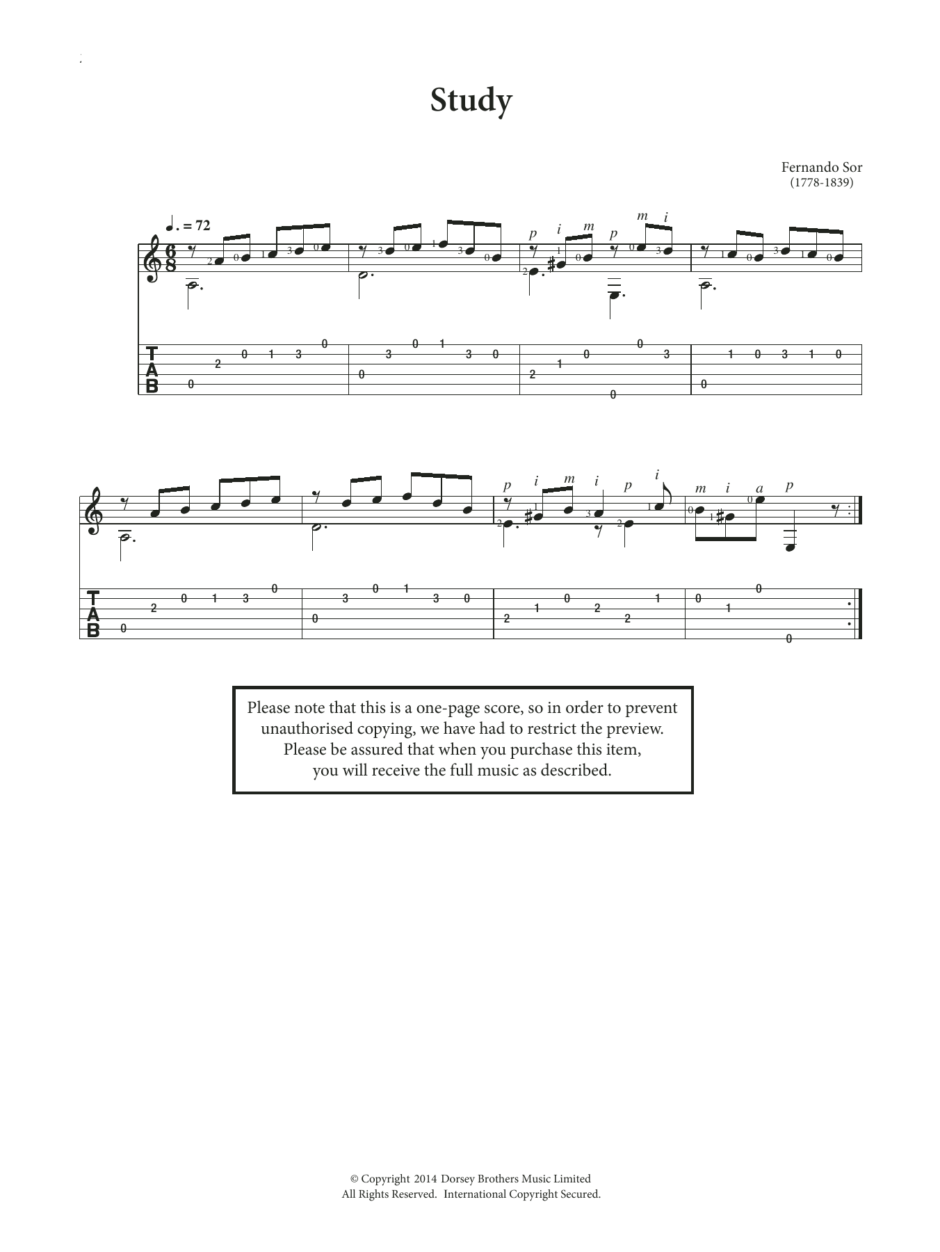 Fernando Sor Study sheet music notes and chords. Download Printable PDF.