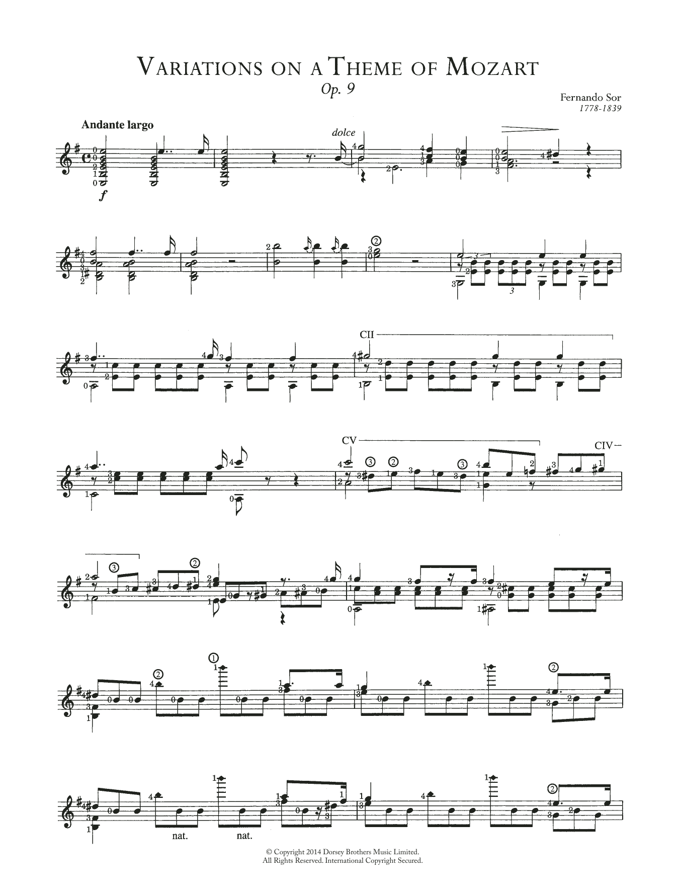 Fernando Sor Variations On A Theme Of Mozart Opus 9 sheet music notes and chords. Download Printable PDF.