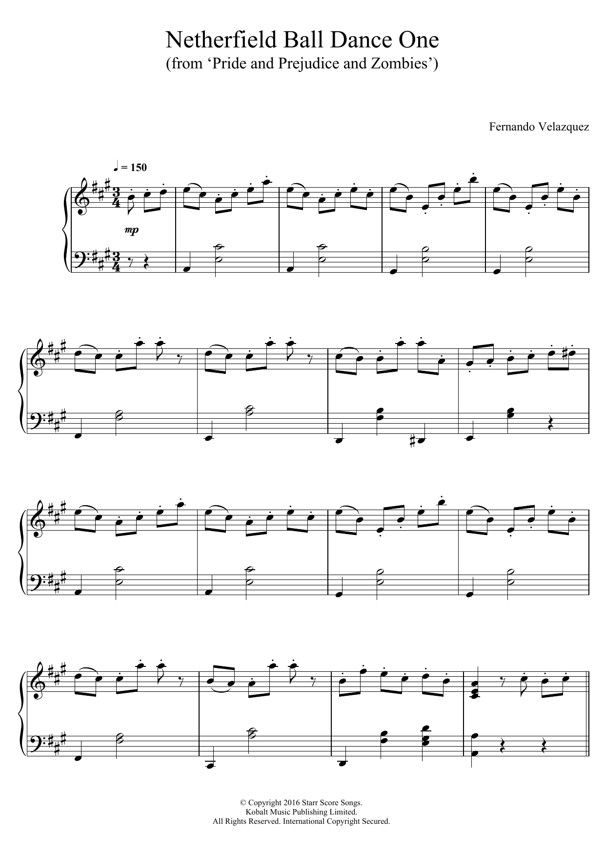 Learn to play Fernando Velazquez Netherfield Ball Dance One (from 'Pride and Prejudice and Zombies') sheet music for Piano Solo in minutes. Price: 7.8900$ Fernando Velazquez Netherfield Ball Dance One (from 'Pride and Prejudice and Zombies') sheet music notes and chords arranged for Piano Solo