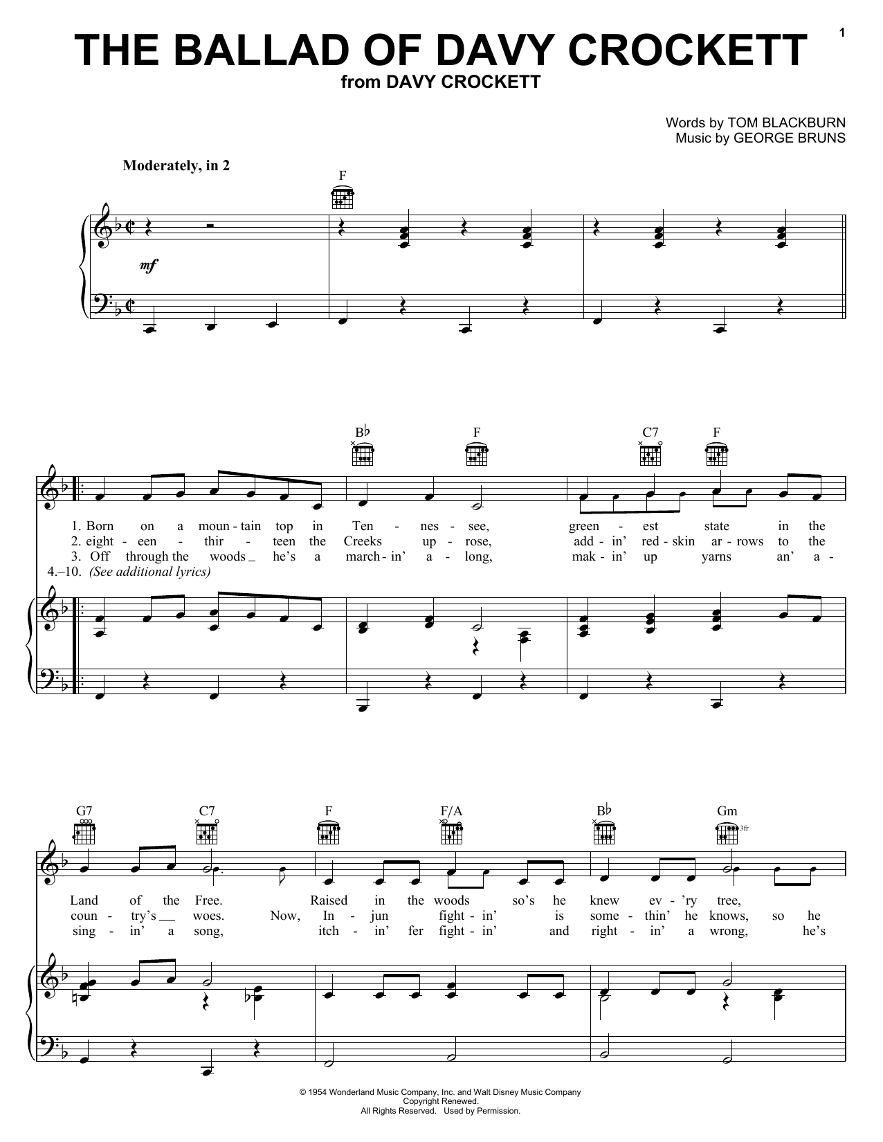 Tennessee Ernie Ford The Ballad Of Davy Crockett sheet music notes and chords. Download Printable PDF.