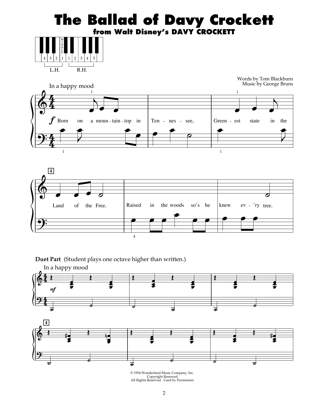 Fess Parker The Ballad Of Davy Crockett sheet music notes and chords. Download Printable PDF.