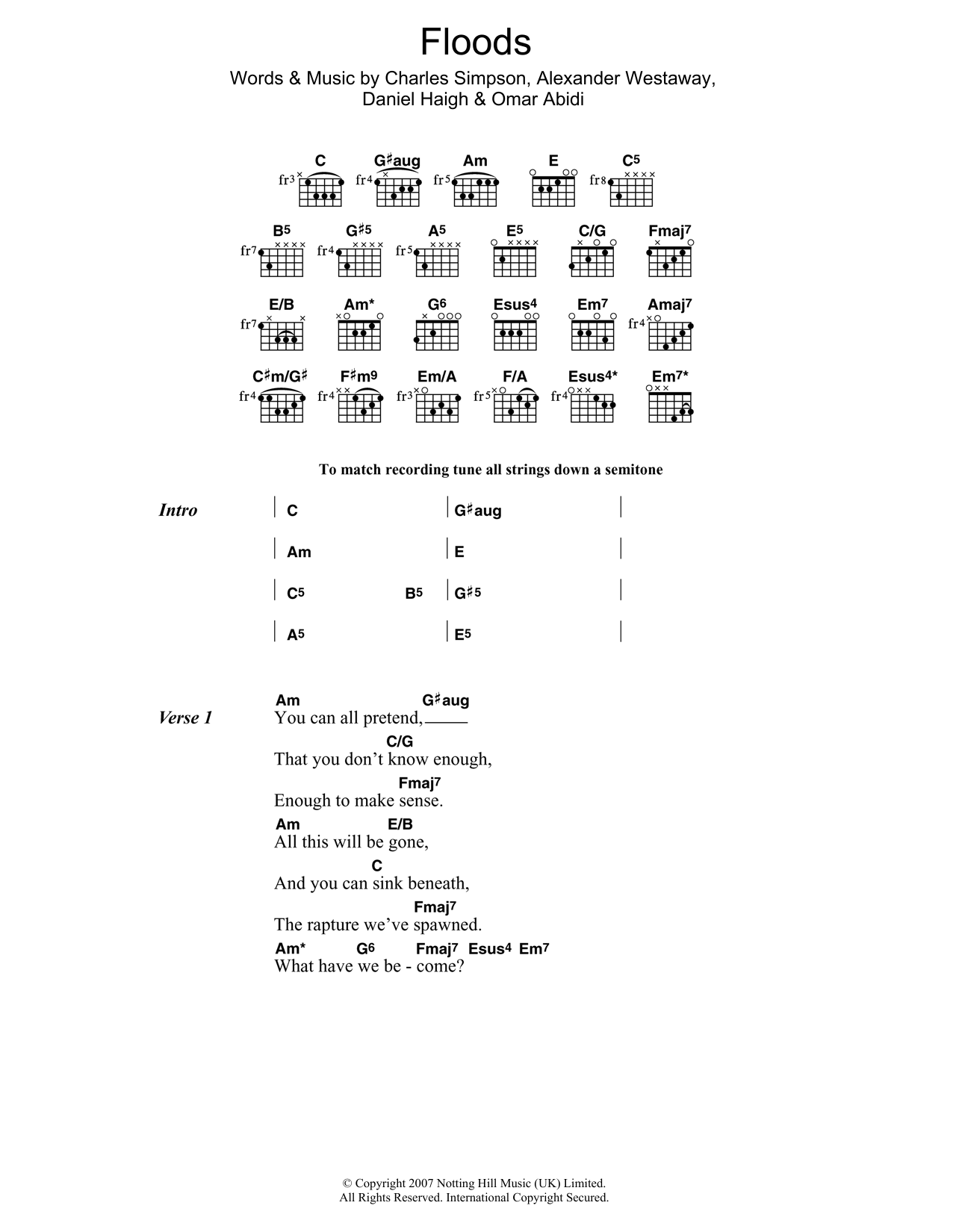 Learn to play Fightstar Floods sheet music for Guitar Chords/Lyrics in minutes. Price: 4.4900$ Fightstar Floods sheet music notes and chords arranged for Guitar Chords/Lyrics