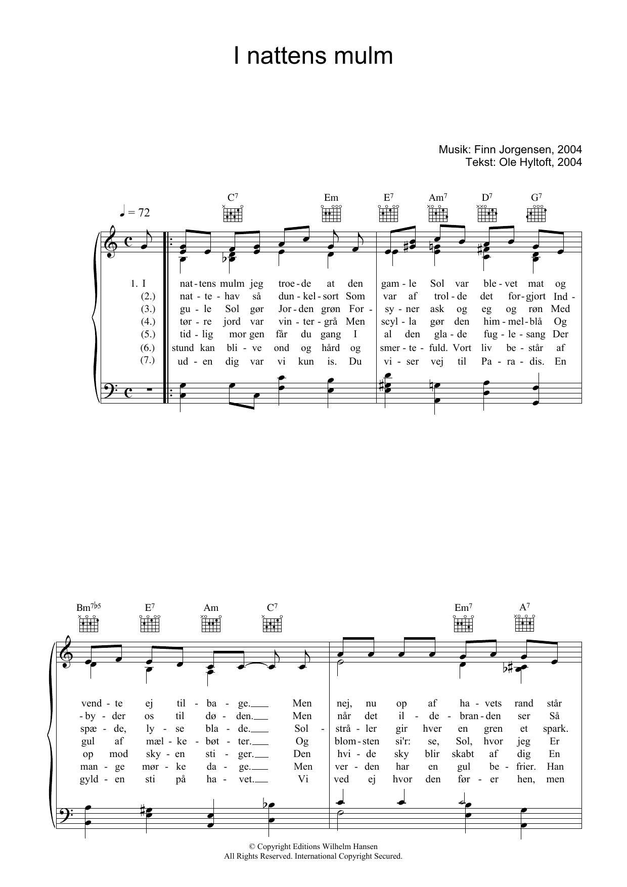 Finn Jorgensen I Nattens Mulm sheet music notes and chords arranged for Piano, Vocal & Guitar Chords