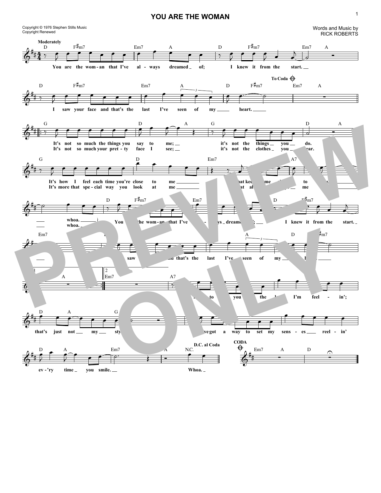 Firefall You Are The Woman sheet music notes and chords. Download Printable PDF.