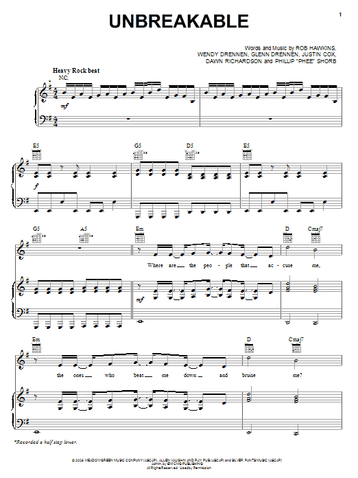 Learn to play Fireflight Unbreakable sheet music for Piano, Vocal & Guitar Chords (Right-Hand Melody) in minutes. Price: 7.8900$ Fireflight Unbreakable sheet music notes and chords arranged for Piano, Vocal & Guitar Chords (Right-Hand Melody)