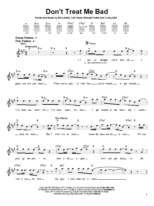 Firehouse Don't Treat Me Bad sheet music notes and chords. Download Printable PDF.