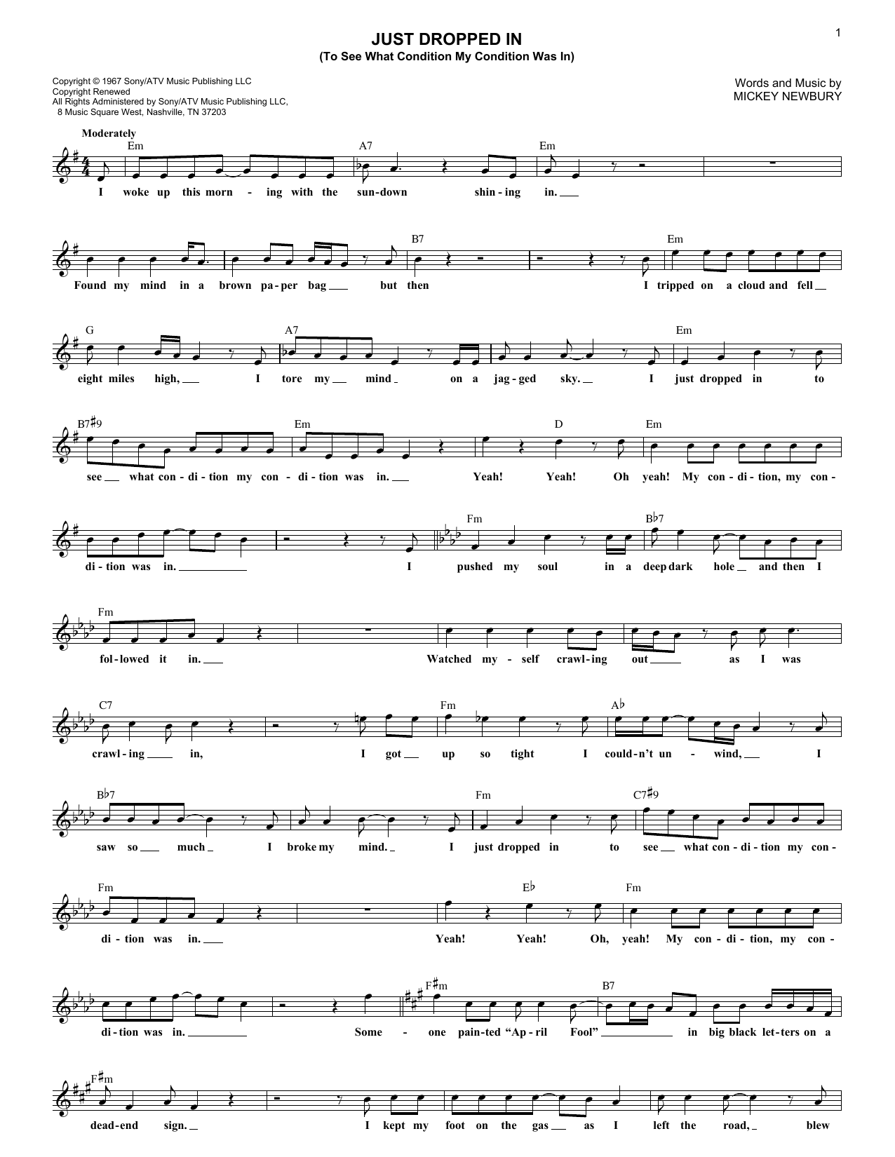 First Edition Just Dropped In (To See What Condition My Condition Was In) sheet music notes and chords. Download Printable PDF.