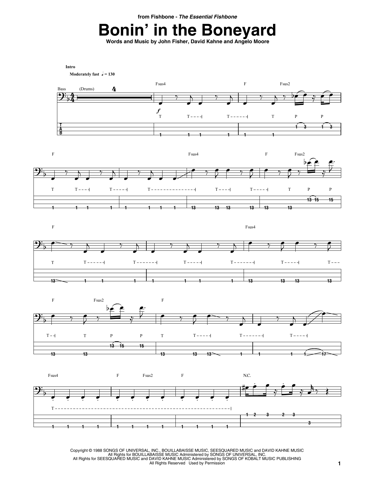 Fishbone Bonin' In The Boneyard sheet music notes and chords. Download Printable PDF.