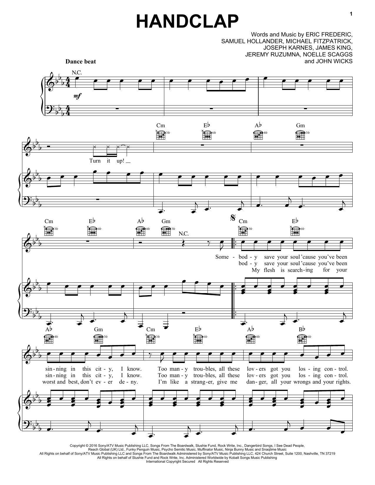 Fitz and the Tantrums HandClap sheet music notes and chords. Download Printable PDF.