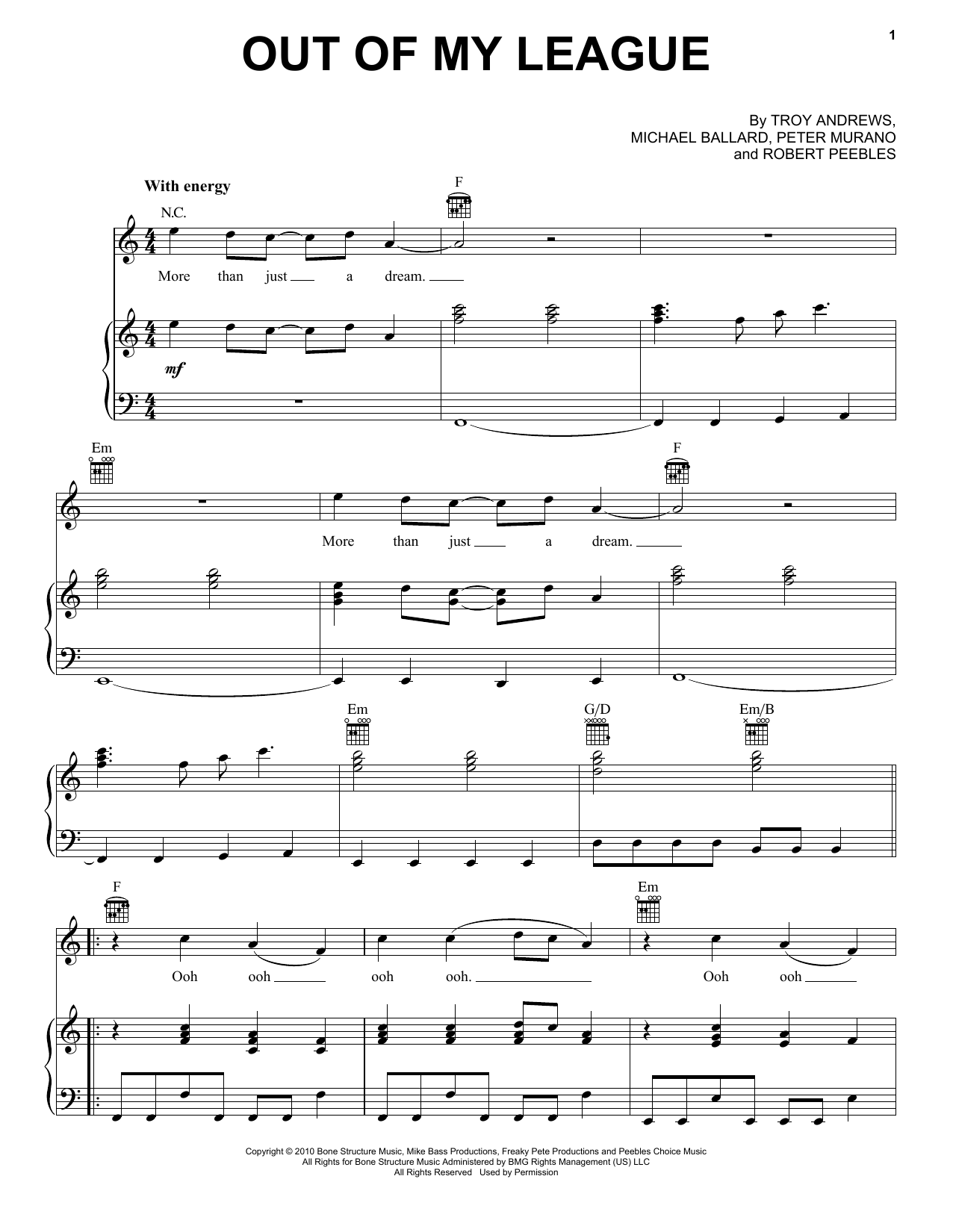 Learn to play Fitz and the Tantrums Out Of My League sheet music for Piano, Vocal & Guitar Chords (Right-Hand Melody) in minutes. Price: 7.8900$ Fitz and the Tantrums Out Of My League sheet music notes and chords arranged for Piano, Vocal & Guitar Chords (Right-Hand Melody)