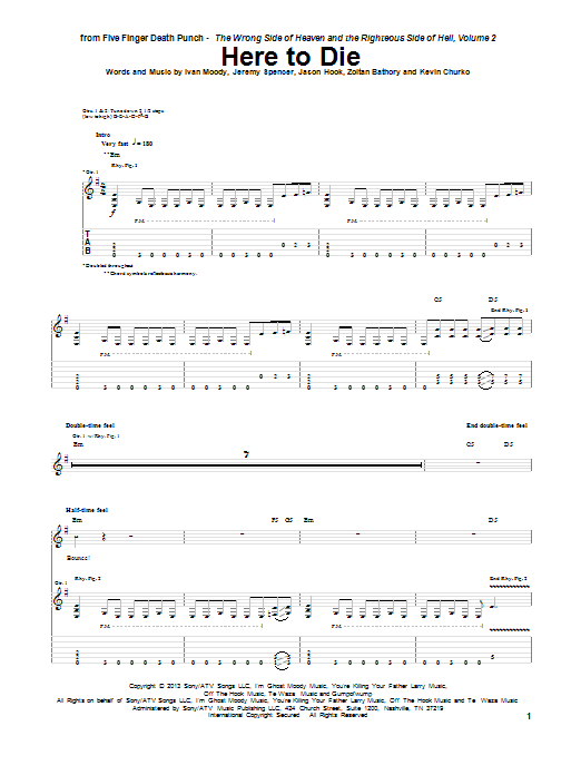 Learn to play Five Finger Death Punch Here To Die sheet music for Guitar Tab in minutes. Price: 7.8900$ Five Finger Death Punch Here To Die sheet music notes and chords arranged for Guitar Tab