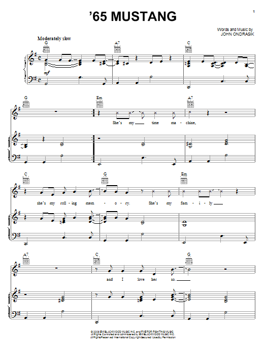 Learn to play Five For Fighting '65 Mustang sheet music for Piano, Vocal & Guitar Chords (Right-Hand Melody) in minutes. Price: 7.8900$ Five For Fighting '65 Mustang sheet music notes and chords arranged for Piano, Vocal & Guitar Chords (Right-Hand Melody)