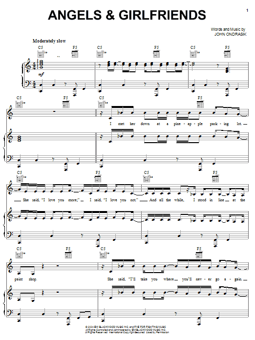 Learn to play Five For Fighting Angels & Girlfriends sheet music for Piano, Vocal & Guitar Chords (Right-Hand Melody) in minutes. Price: 7.8900$ Five For Fighting Angels & Girlfriends sheet music notes and chords arranged for Piano, Vocal & Guitar Chords (Right-Hand Melody)