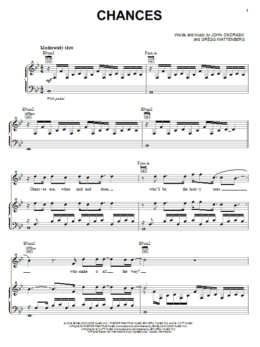 Learn to play Five For Fighting Chances sheet music for Piano, Vocal & Guitar Chords (Right-Hand Melody) in minutes. Price: 7.8900$ Five For Fighting Chances sheet music notes and chords arranged for Piano, Vocal & Guitar Chords (Right-Hand Melody)