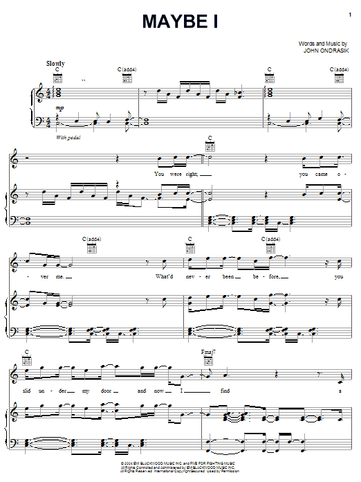 Learn to play Five For Fighting Maybe I sheet music for Piano, Vocal & Guitar Chords (Right-Hand Melody) in minutes. Price: 7.8900$ Five For Fighting Maybe I sheet music notes and chords arranged for Piano, Vocal & Guitar Chords (Right-Hand Melody)