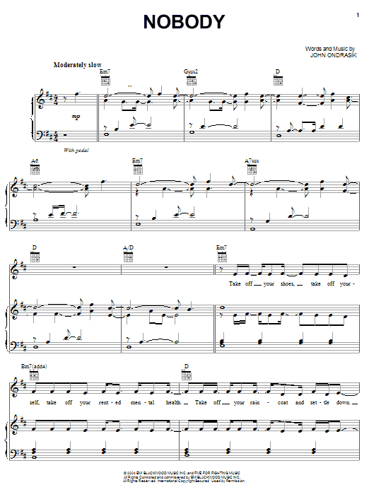 Learn to play Five For Fighting Nobody sheet music for Piano, Vocal & Guitar Chords (Right-Hand Melody) in minutes. Price: 7.8900$ Five For Fighting Nobody sheet music notes and chords arranged for Piano, Vocal & Guitar Chords (Right-Hand Melody)